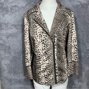 Chico's No-Iron Zipper Tunic Shirt Size 2 (Large) Leopard Animal Print Cotton
